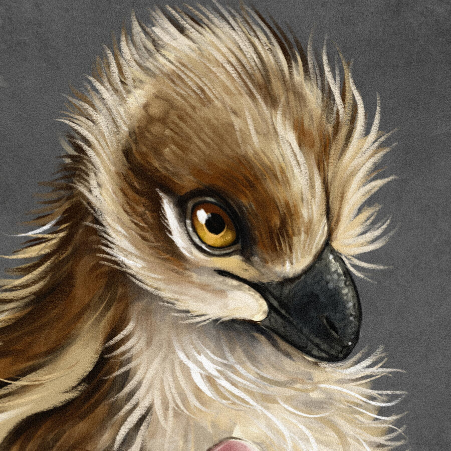 A digital painting of a human hand holding a baby dromaosaur dinosaur.